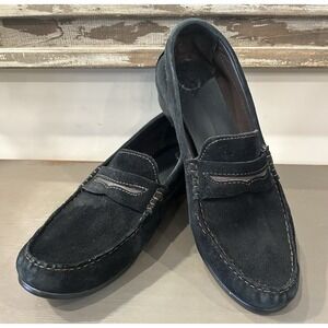 Munro Ramie Black Leather Suede Penny Loafers Comfort Shoes Women Made USA 9.5 M